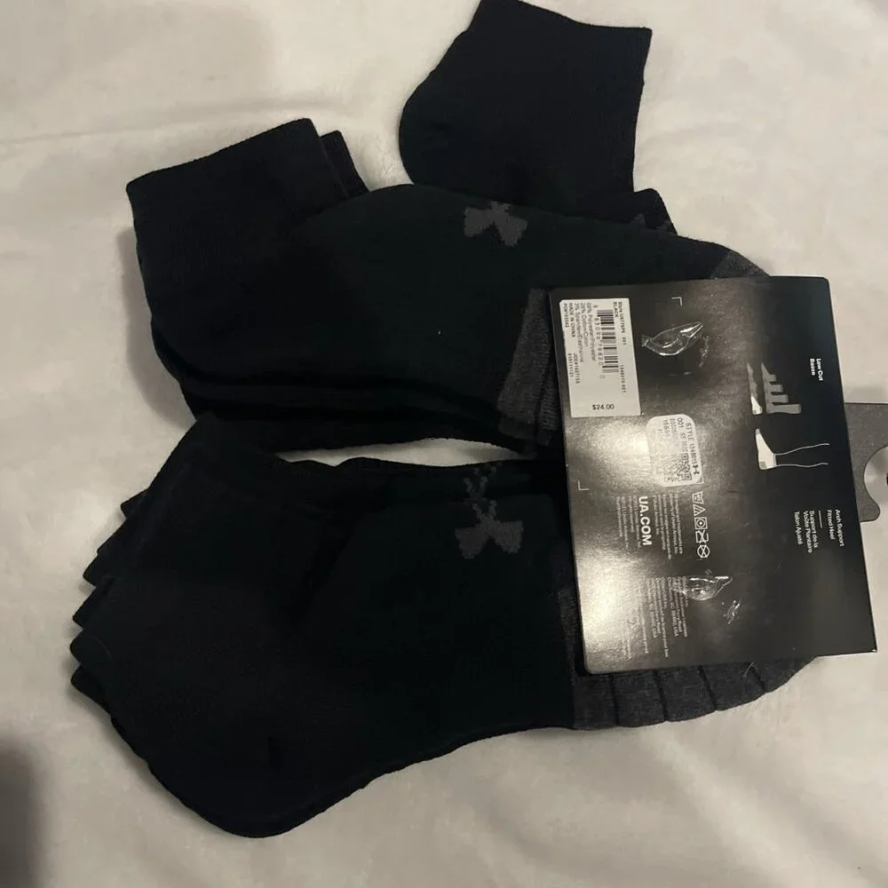 UNDER ARMOUR UA XL 12-16 Performance Tech Cushioned No-Show 6-Pack Black - Picture 5 of 6